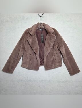 Allegra K NWT Faux Fur Cropped SOFT Jacket XS Pink Notch Lapel Formal Coquette